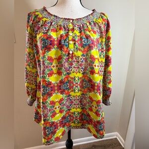 Caslon colorful floral shabby chic top SZ M